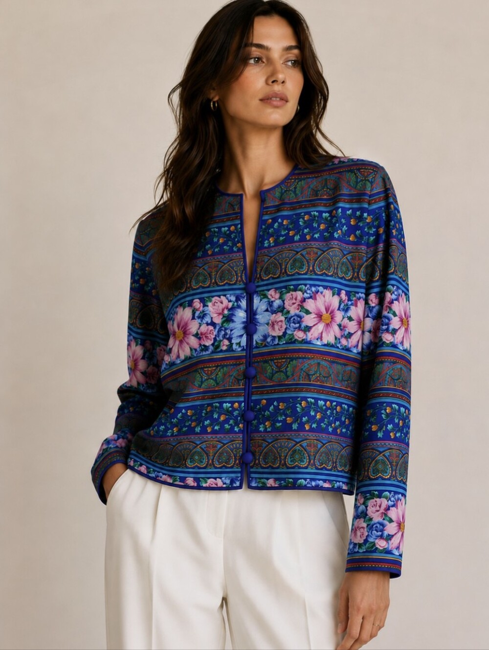 Adrianna Papell Vintage Silk Statement Jacket Floral Size 6 Vintage Lux